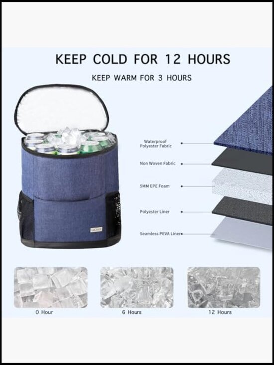 Insulated Cooler Backpack Leak Proof 30 Can Capacity Lightweight for Camping
